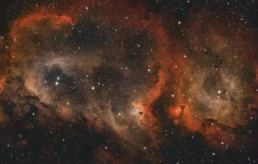 Heart and Soul Nebula astrophotography showing IC 1805 and IC 1848 glowing hydrogen emission regions in the Cassiopeia constellation.